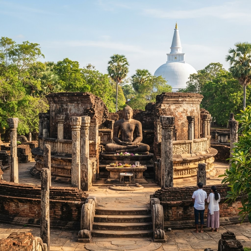 Ancient stone ruins and stupas in Polonnaruwa, Sri Lanka