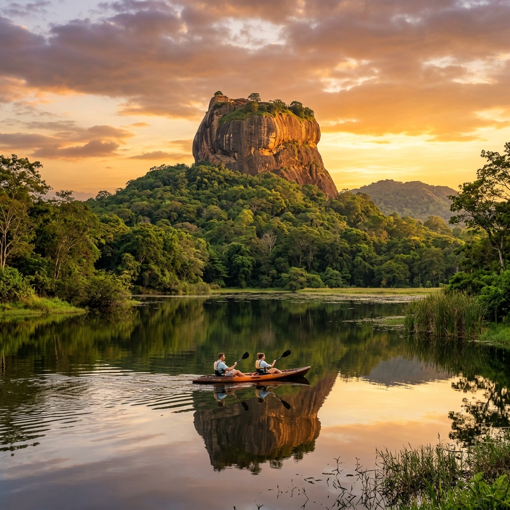 Kayaking in Sigiriya and climbing Pidurangala Rock near Dambulla, Sri Lanka